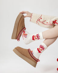 New Year Lucky Persimmon Peanut Crew Socks Combed Cotton