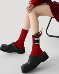 New Year Womens Crew Socks Funny 3D Horse Hair Troll Face