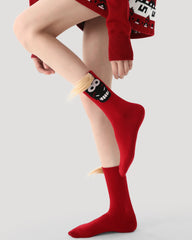 New Year Womens Crew Socks Funny 3D Horse Hair Troll Face