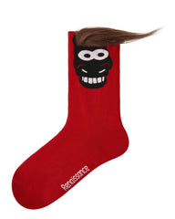 New Year Womens Crew Socks Funny 3D Horse Hair Troll Face