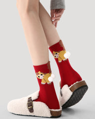 New Year Womens Crew Socks Puffy Butt Horse 3D Pom Pom