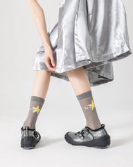 샤이닝 스타 시리즈 메쉬 코튼 얇은 양말 여성용 귀여운 캐주얼 크루 양말