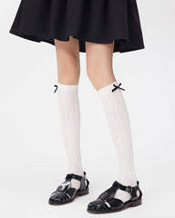 純色蝴蝶結襪子女款及膝薄款透氣襪子