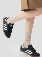 Solid Color Bow Embroidery Women Crew Socks Cozy Seamless