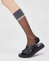 Women Glass Stockings Retro Stripe Contrast Color Seamless Thin Breathable