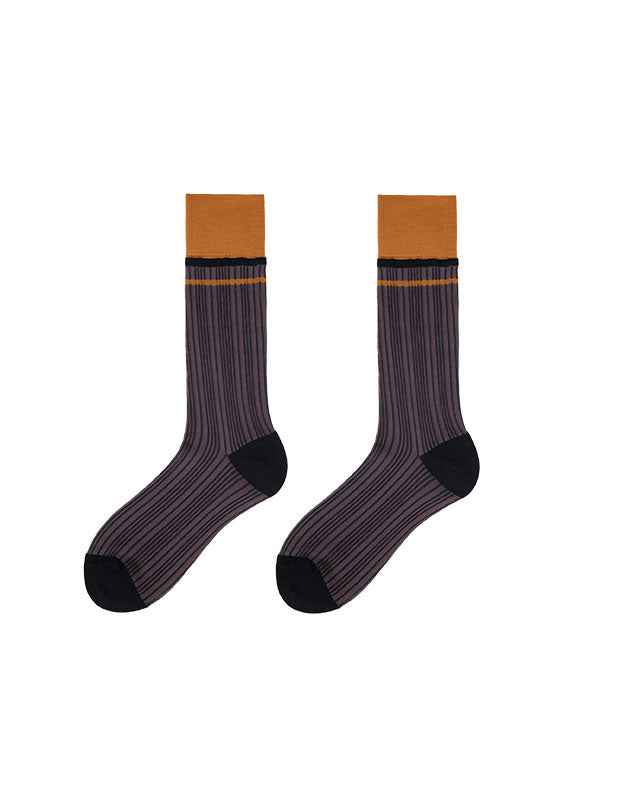 Women Glass Stockings Retro Stripe Contrast Color Seamless Thin Breathable