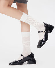 여성용 면 무릎 양말 솔리드 색상 심리스 소프트 통기성