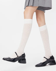 여성용 면 무릎 양말 솔리드 색상 심리스 소프트 통기성