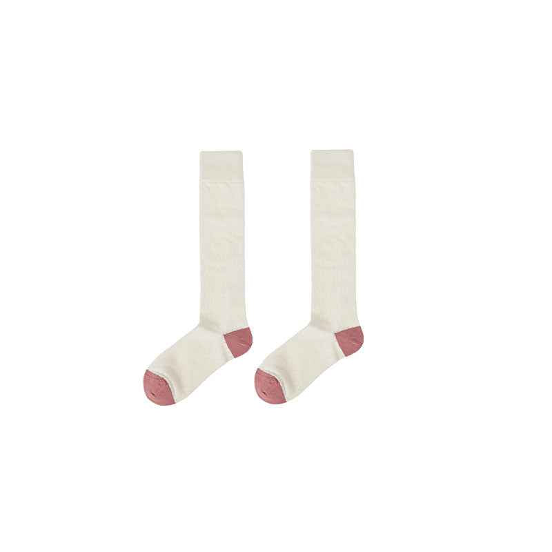 Women Cotton Knee High Socks Solid Color Seamless Soft Breathable