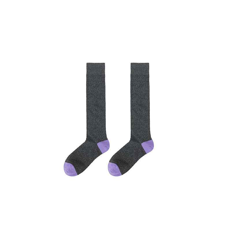 Women Cotton Knee High Socks Solid Color Seamless Soft Breathable