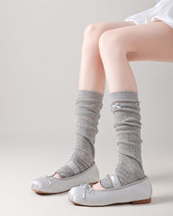 Women Leg Warmers Cotton Ultra Thin Bow Design Solid Color  Ballet Style