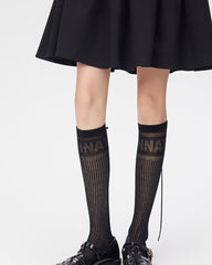 여성용 얇고 통기성 좋은 면 소재의 솔리드 리본 스위트 니하이 양말