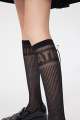 여성용 얇고 통기성 좋은 면 소재의 솔리드 리본 스위트 니하이 양말