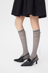 여성용 얇고 통기성 좋은 면 소재의 솔리드 리본 스위트 니하이 양말