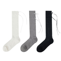 여성용 얇고 통기성 좋은 면 소재의 솔리드 리본 스위트 니하이 양말