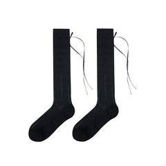 여성용 얇고 통기성 좋은 면 소재의 솔리드 리본 스위트 니하이 양말