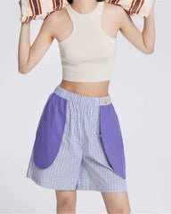 Sweetnana Spring and summer light with cool feeling of pure cotton colorful women's lounge shorts, creative pocket home pants, can be worn outside casual style, Comfortable fit and novel design.
