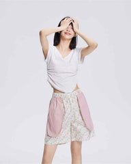 Sweetnana Spring and summer light with cool feeling of pure cotton colorful women's lounge shorts, creative pocket home pants, can be worn outside casual style, Comfortable fit and novel design.
