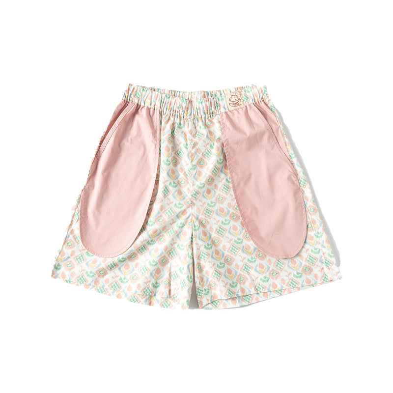 Sweetnana Spring and summer light with cool feeling of pure cotton colorful women's lounge shorts, creative pocket home pants, can be worn outside casual style, Comfortable fit and novel design.