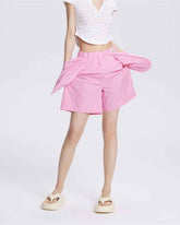 Sweetnana Spring and Summer light with cool feeling of pure cotton solid color women's lounge shorts, creative pocket home pants, can be worn outside, Comfortable fit and novel design.