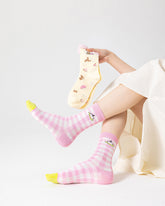 3-팩 여성용 면 크루 양말 피크닉-시크 귀여운 캐주얼