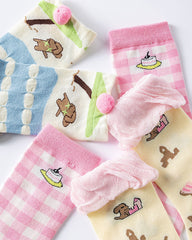 3パック レディース コットン クルー ソックス ピクニックシック キュート カジュアル