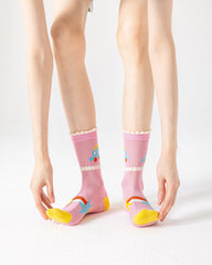 3-팩 트래픽 라이트 시리즈 여성용 면 양말 통기성 크루 양말