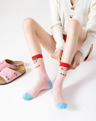 3組合女款棉質中筒襪子野玫瑰可愛休閒