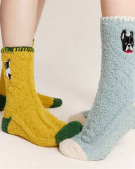 3-Pack Women Crew Socks Animal Embroidery Series Thick Warm Couple Socks