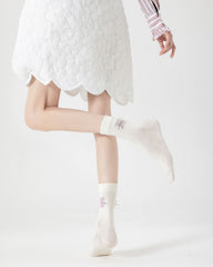 女款中筒襪子蝴蝶結小熊系列棉質可愛刺繡休閒襪子
