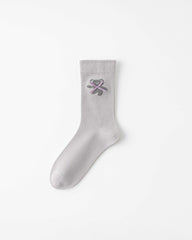 女款中筒襪子蝴蝶結小熊系列棉質可愛刺繡休閒襪子