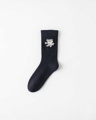女款中筒襪子蝴蝶結小熊系列棉質可愛刺繡休閒襪子