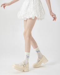 女款中筒襪子 蝴蝶結狗狗系列 棉質 可愛刺繡 休閒襪子