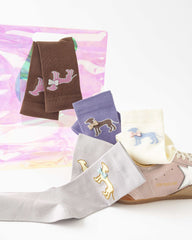 女款中筒襪子 蝴蝶結狗狗系列 棉質 可愛刺繡 休閒襪子