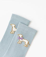 女款中筒襪子 蝴蝶結狗狗系列 棉質 可愛刺繡 休閒襪子