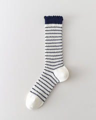 여성 크루 양말 버블 트림 트위스트 스트라이프 파일 큐트 시크