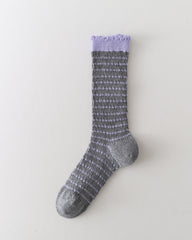 여성 크루 양말 버블 트림 트위스트 스트라이프 파일 큐트 시크