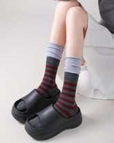 Women Crew Socks Contrast Stripe Double Cuff Slouch Socks - SWEET NANA
