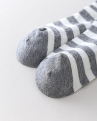 女款中筒襪子撞色條紋雙層襪口堆堆襪子