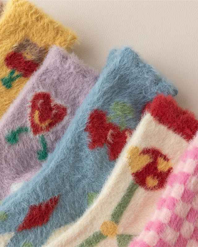 3-Pack Women Crew Socks Cozy Cute Colorful Thick Soft Fuzzy Sleep Socks