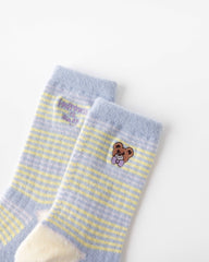 女款中筒襪子刺繡小熊系列毛絨保暖舒適室內防滑襪子