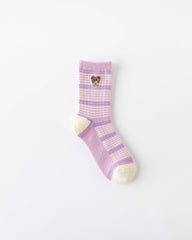 女款中筒襪子刺繡小熊系列毛絨保暖舒適室內防滑襪子