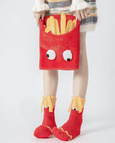 Women Crew Socks Fun Burger Series Funny Fuzzy Thick Warm Soft