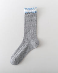 Women Crew Socks Hollow Knit Contrast Double Lettuce Edge Slouch Socks