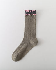 Women Crew Socks Hollow Knit Contrast Double Lettuce Edge Slouch Socks