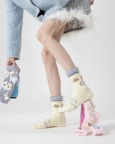 Women Crew Socks House Series Fuzzy Warm Cozy Indoor Non Slip Socks