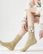 Women Crew Socks Little Animal Star Series Fuzzy Cozy Warm Indoor Socks