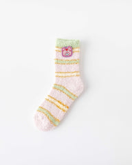 여성 크루 양말 멀티컬러 깃털 스트라이프 시리즈 보송보송하고 따뜻하며 아늑한 실내용 양말