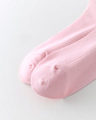 女款中筒襪子粉色撞色雙層襪口羅紋堆堆襪子