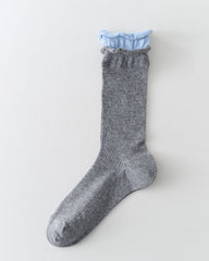 女款中筒襪子粉色撞色雙層襪口羅紋堆堆襪子